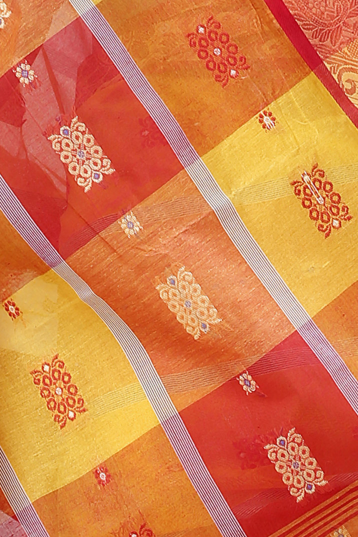 Yellow Red Pure Cotton RajSahi Tant Saree (956)